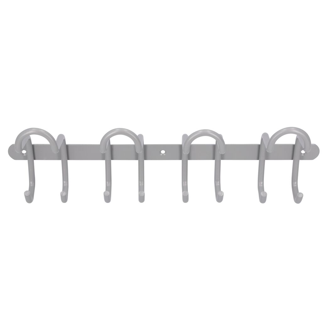Graue Garderobenleiste aus Aluminium mit sechs Haken