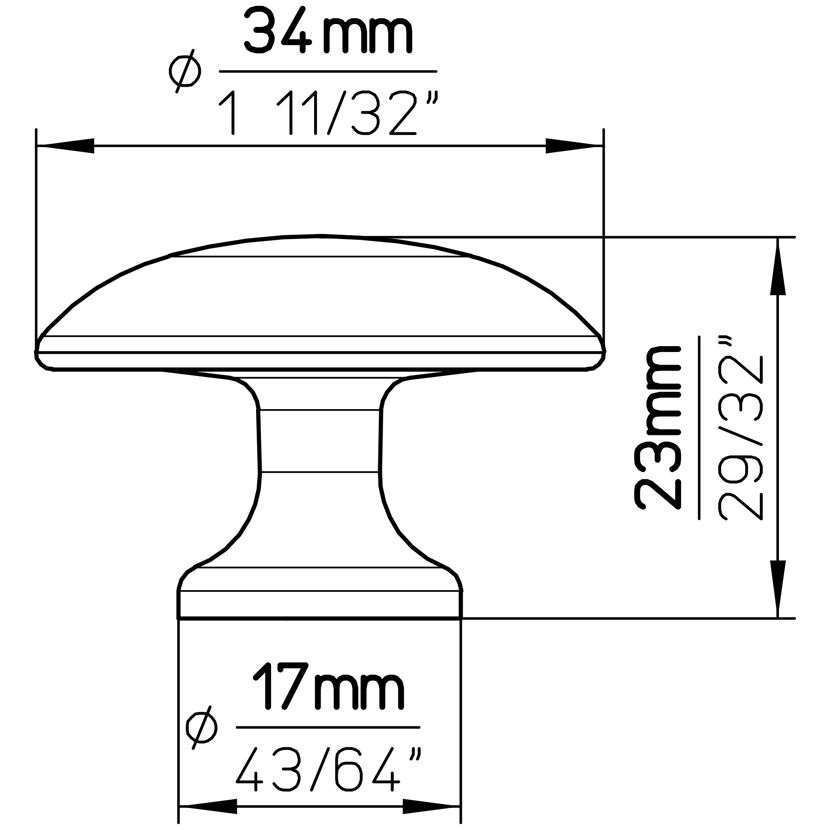 Knopf 490-35ZN4 vernickelt matt mit Maßen