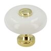 Weißer runder Möbelknopf mit goldener Basis und Kappe