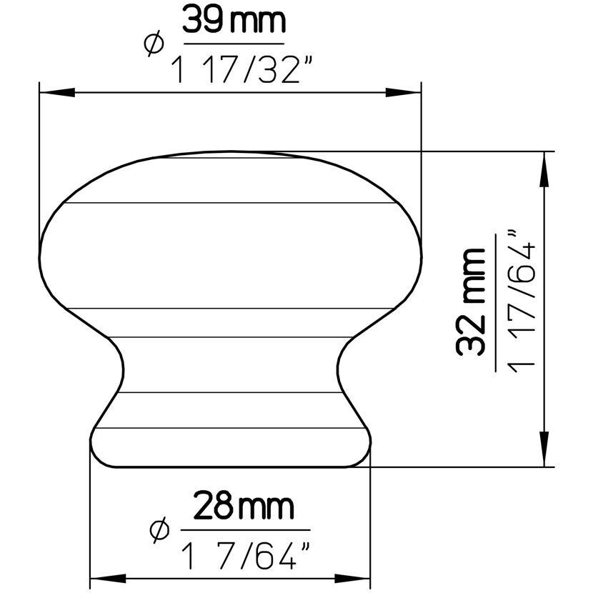 Weiße Möbelknopf mit Maßen
