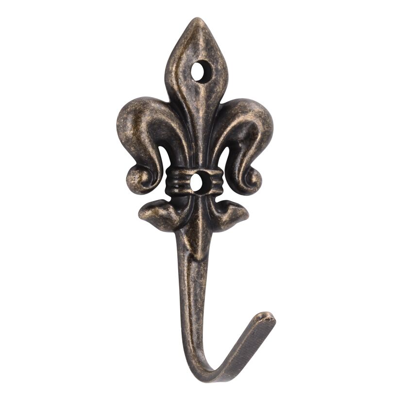 Altmessingfarbiger Wandhaken in Lilienform.