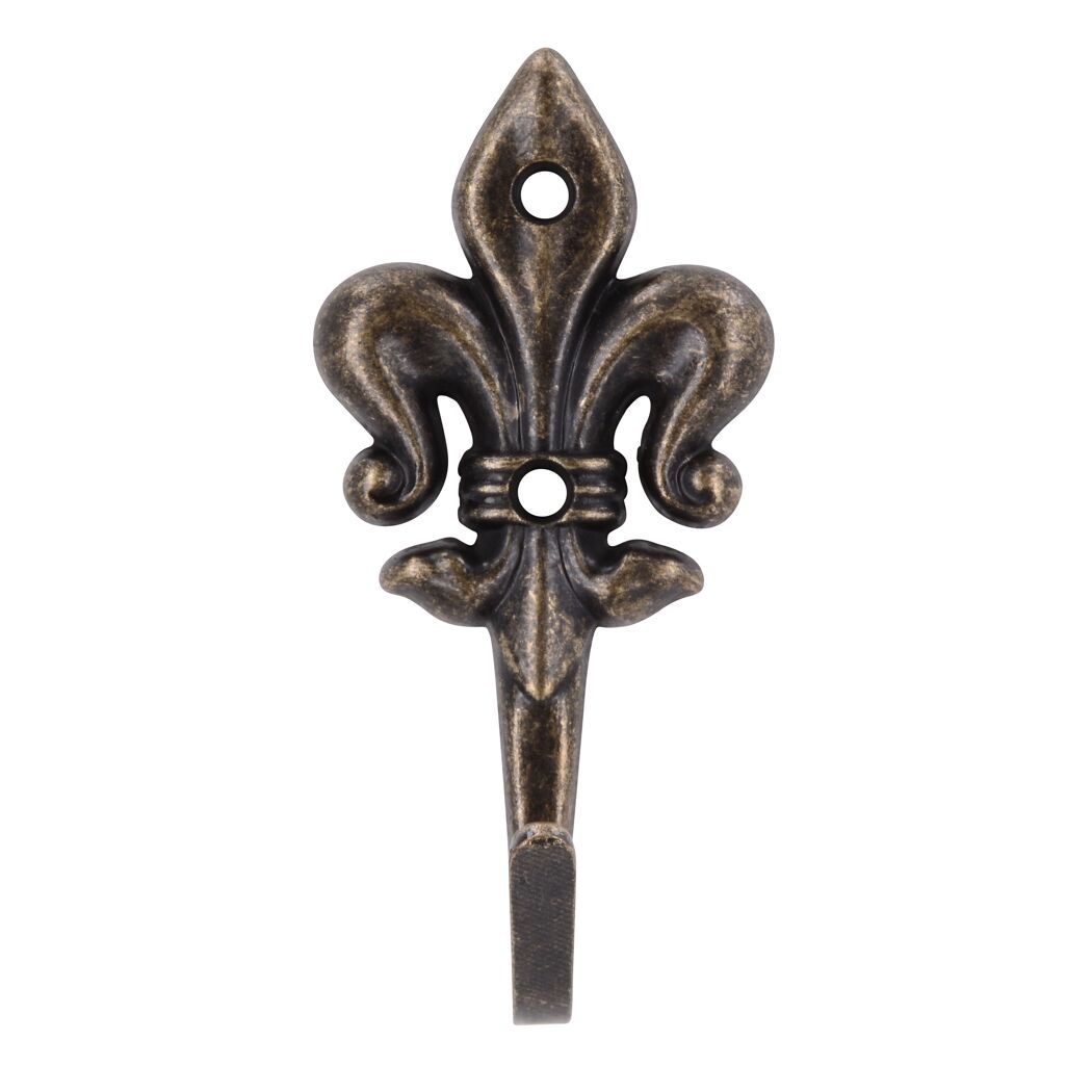 Altmessingfarbiger Wandhaken in Lilien-Form.