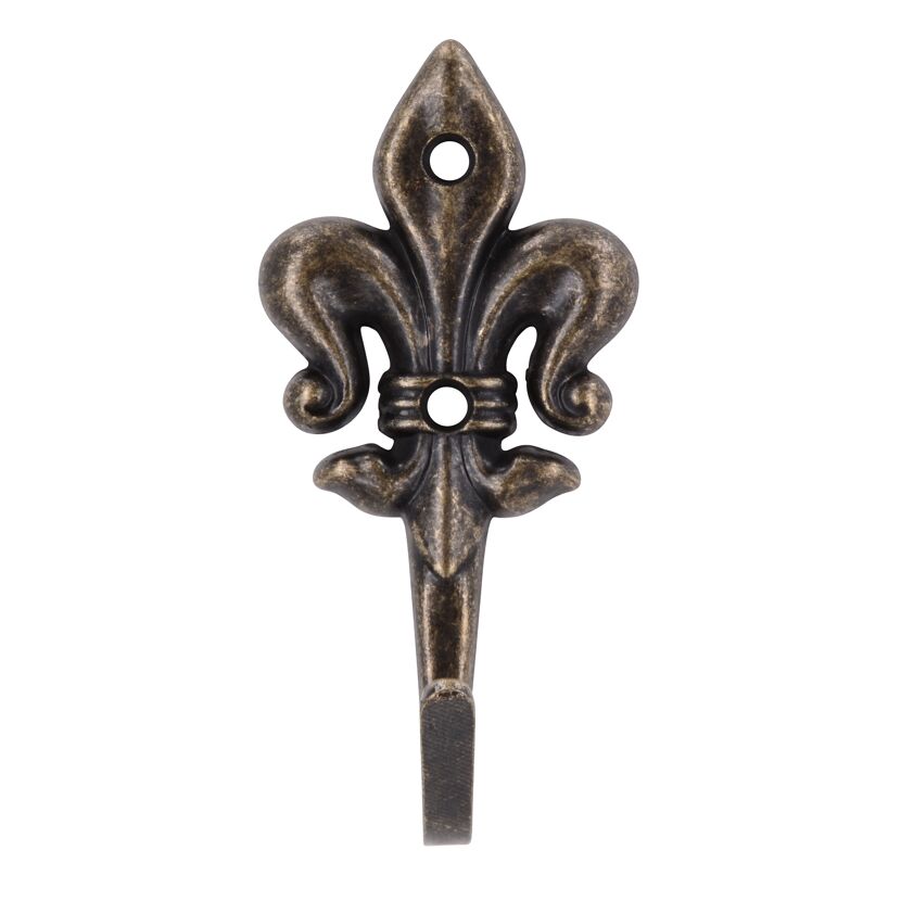 Altmessingfarbiger Wandhaken in Lilien-Form.