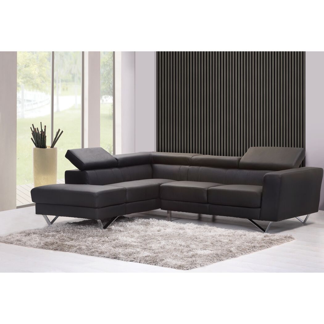 Schwarzes Ledersofa mit Ottomane