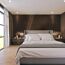 Modernes Schlafzimmer mit Holzwand