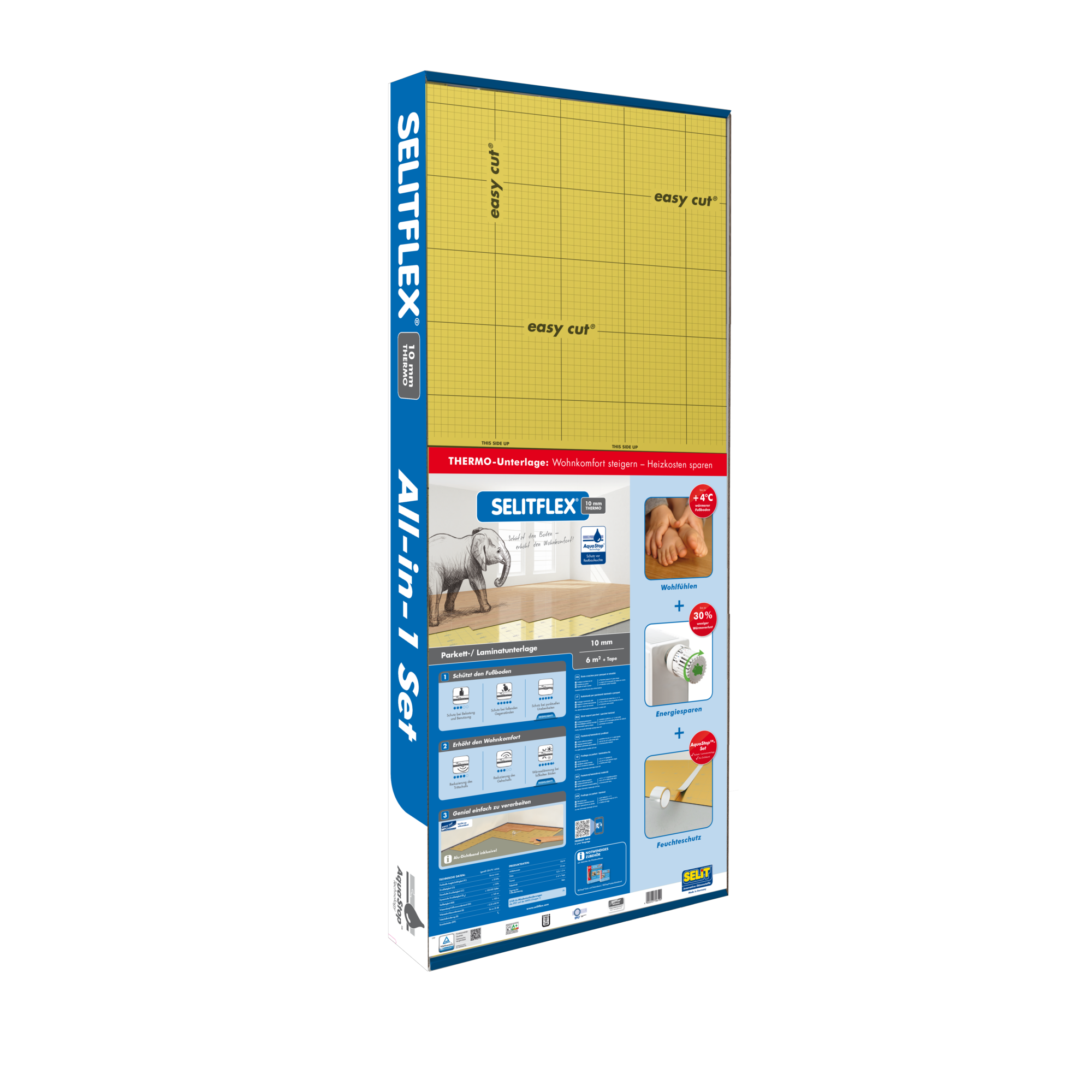 Parkett- und Laminatunterlage 'Selitflex 10 mm Thermo', 0,5 m x 1,2 m, 6 m² +Tape + product picture
