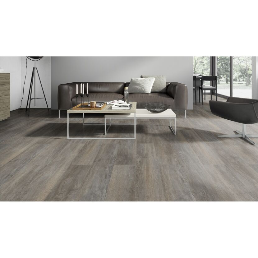 Laminat 'Savanne 4V' Eiche Canyon dunkelbraun 8 mm