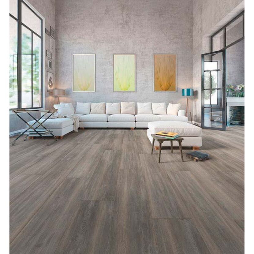 Laminat 'Savanne 4V' Eiche Canyon dunkelbraun 8 mm