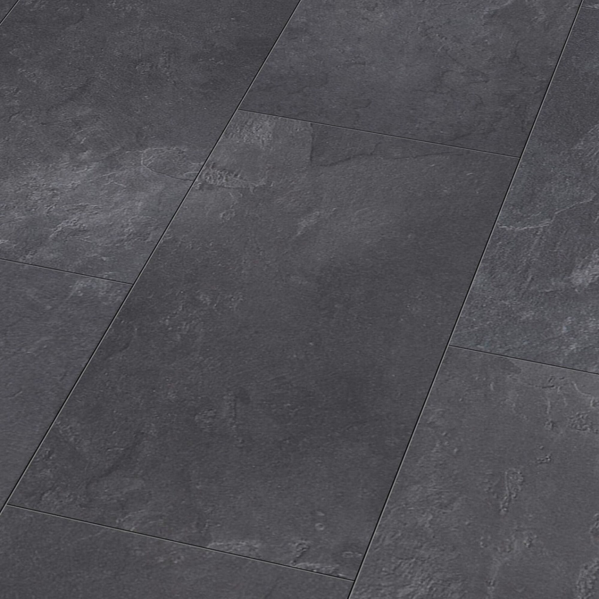 Dunkelgrauer Laminatboden in Fliesenoptik