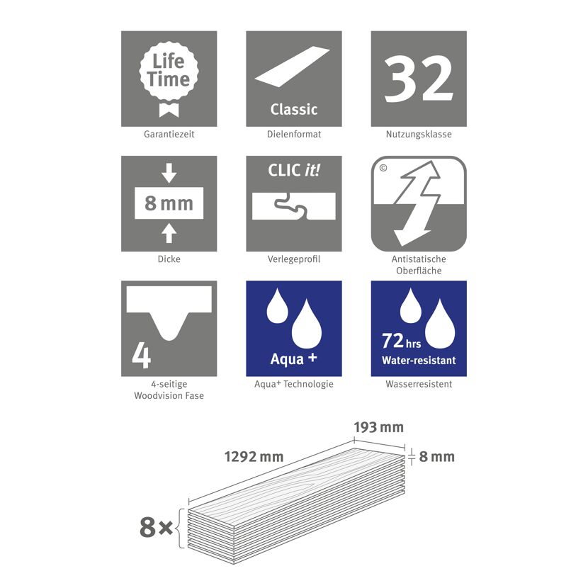 Laminat 'Home Aqua+' EHL106 Creston Eiche natur braun 8 mm