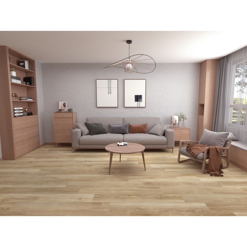 Wohnzimmer mit hellem Vinylboden