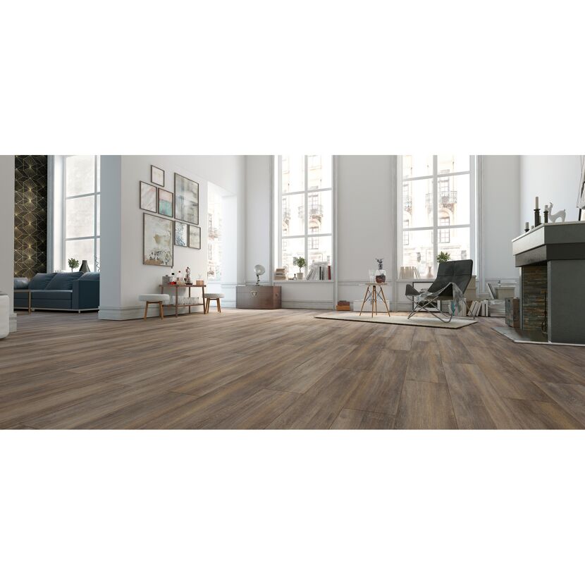 Wohnzimmer mit Laminat in Eiche Graubraun