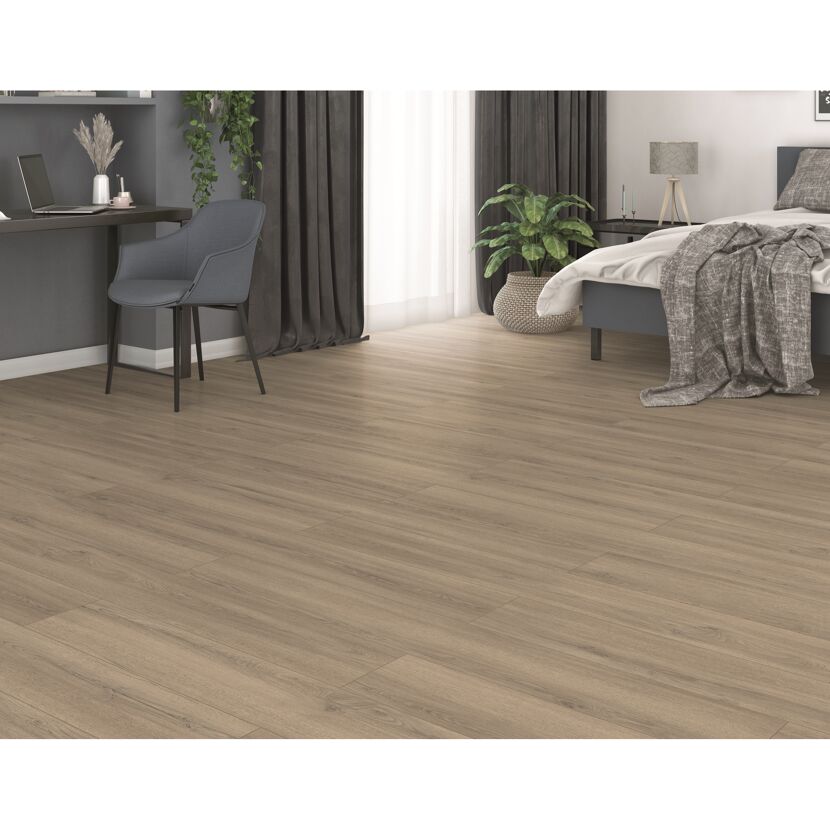 Heller Laminatboden in einem Schlafzimmer