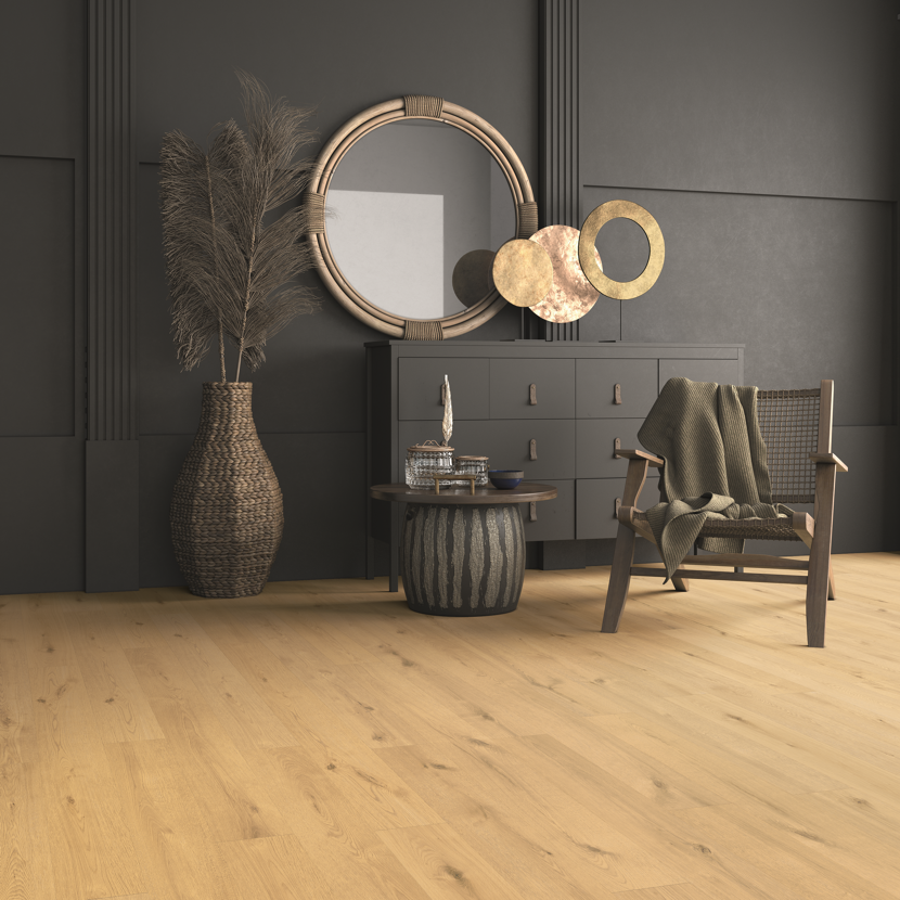 Wohnzimmer mit Vinylboden in Holzoptik