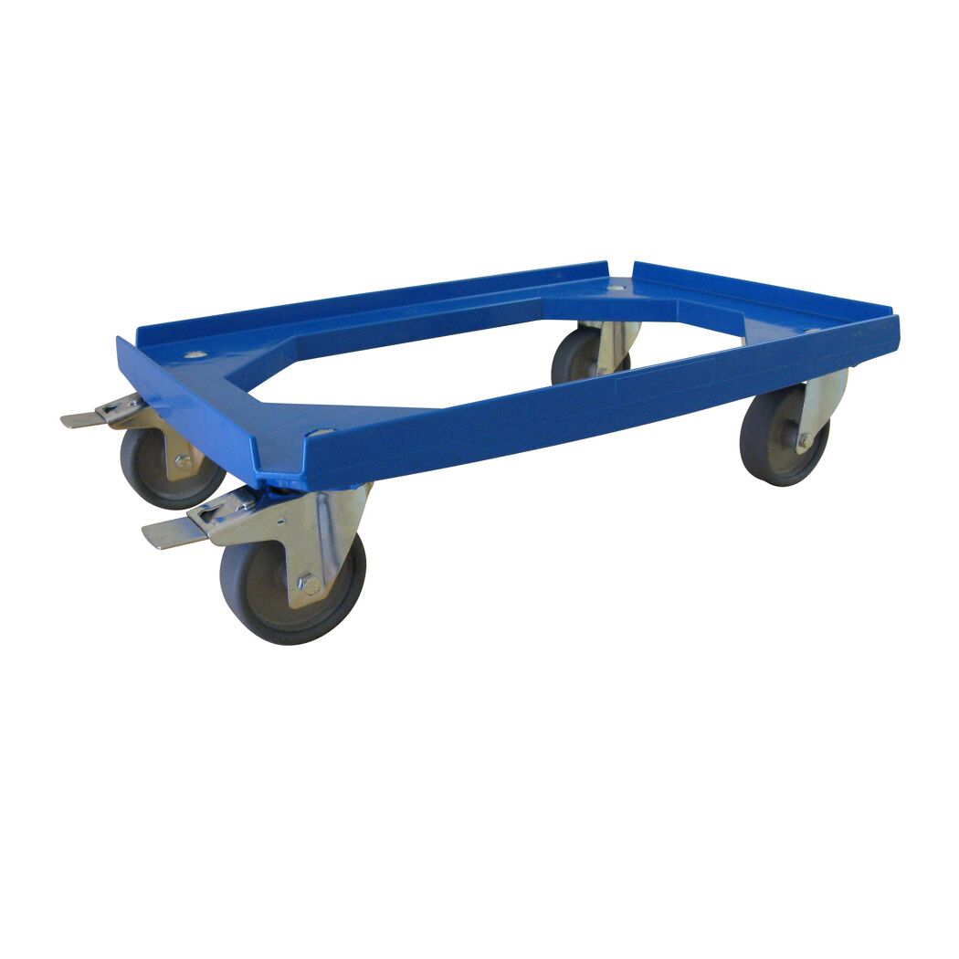 Blauer Rollwagen für Eurobehälter.