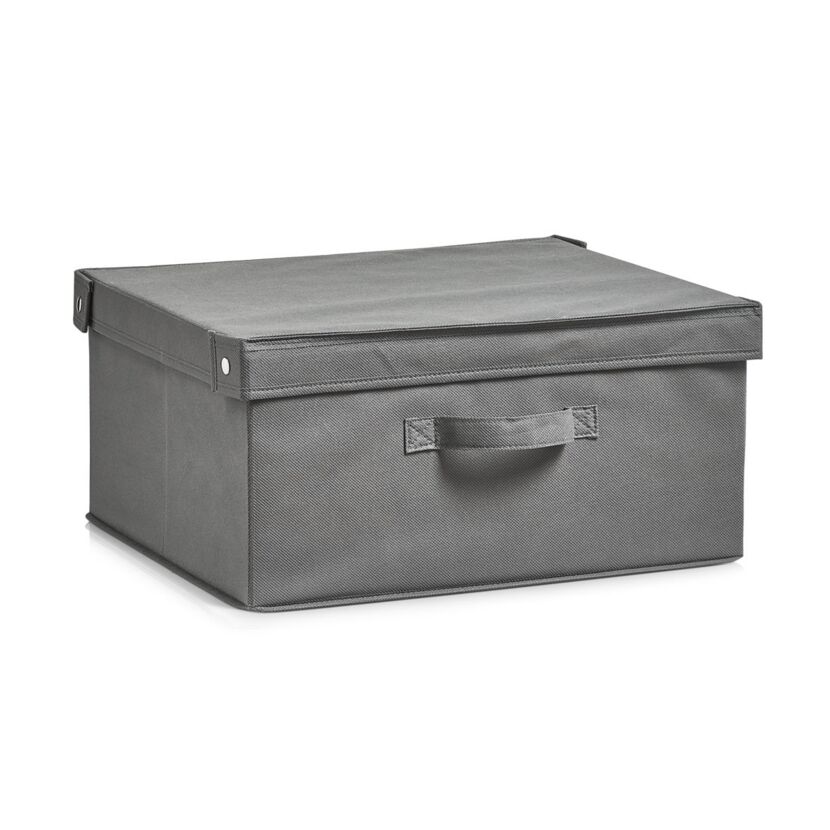 Graue Stoff-Aufbewahrungsbox mit Deckel und Griff