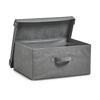 Graue Stoff-Aufbewahrungsbox mit Deckel geöffnet