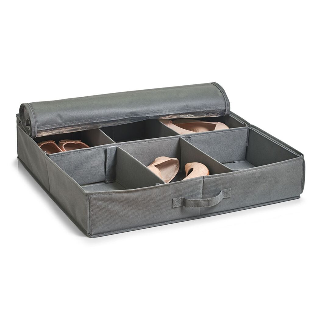 Graue Schuhaufbewahrungsbox mit Schuhen