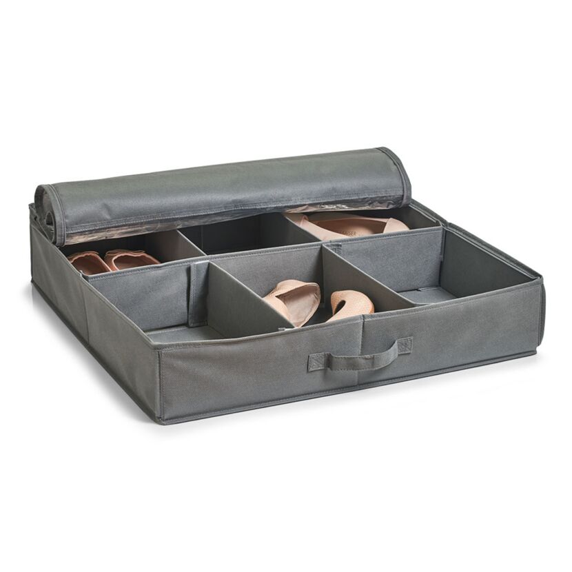 Graue Schuhaufbewahrungsbox mit Schuhen