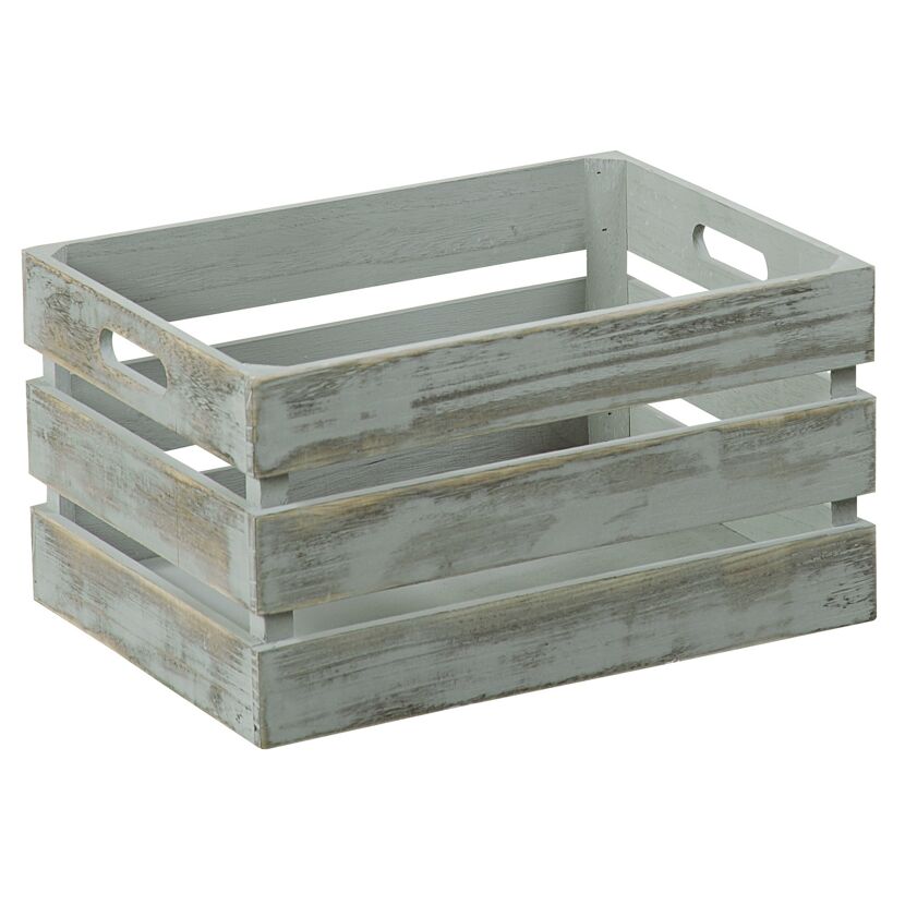 Graue Holzkiste im Antiklook.
