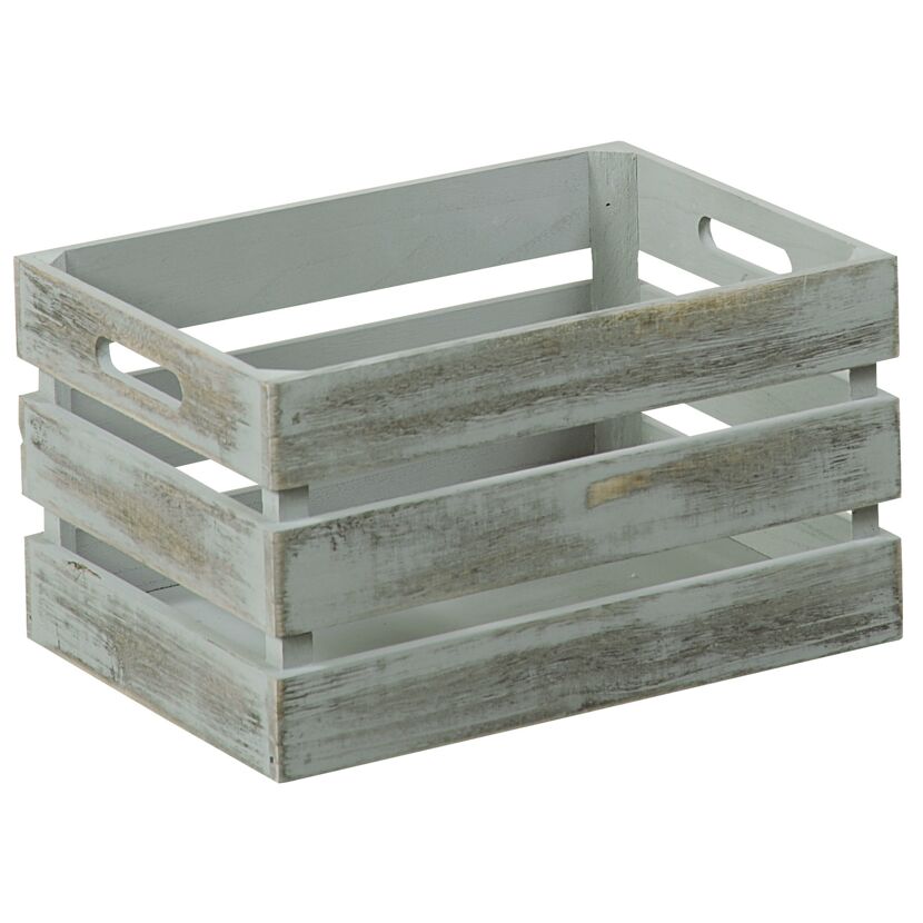 Graue Holzkiste im Used-Look.