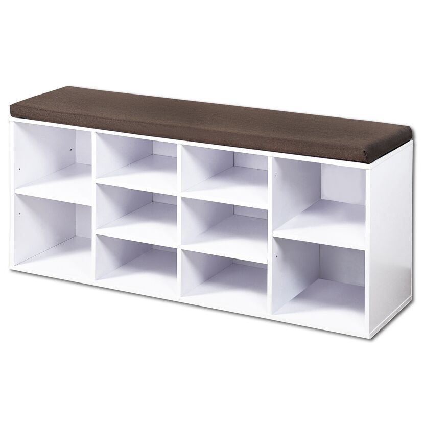 Weißer Schuhschrank mit braunem Sitzkissen
