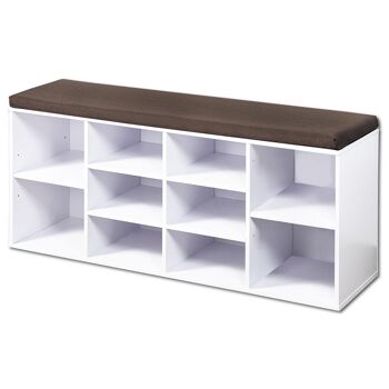Weißer Schuhschrank mit braunem Sitzkissen