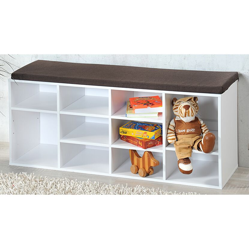 Weißer Schuhschrank mit braunem Sitzkissen