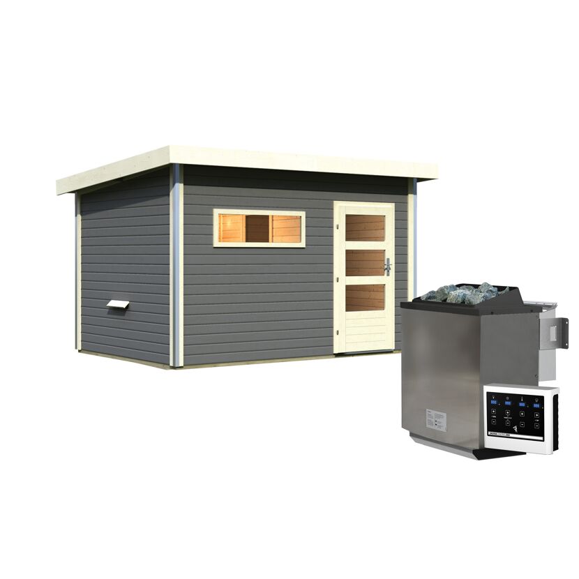 Graue Sauna mit Bio-Ofen