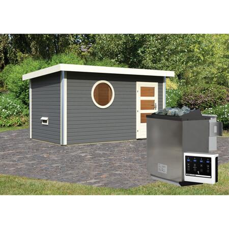 4. Bild von Saunahaus 'Veeti ' terragrau 9 kW Bio-Ofen externe Steuerung, Kabel, Leuchte 396 x 231 x 227 cm