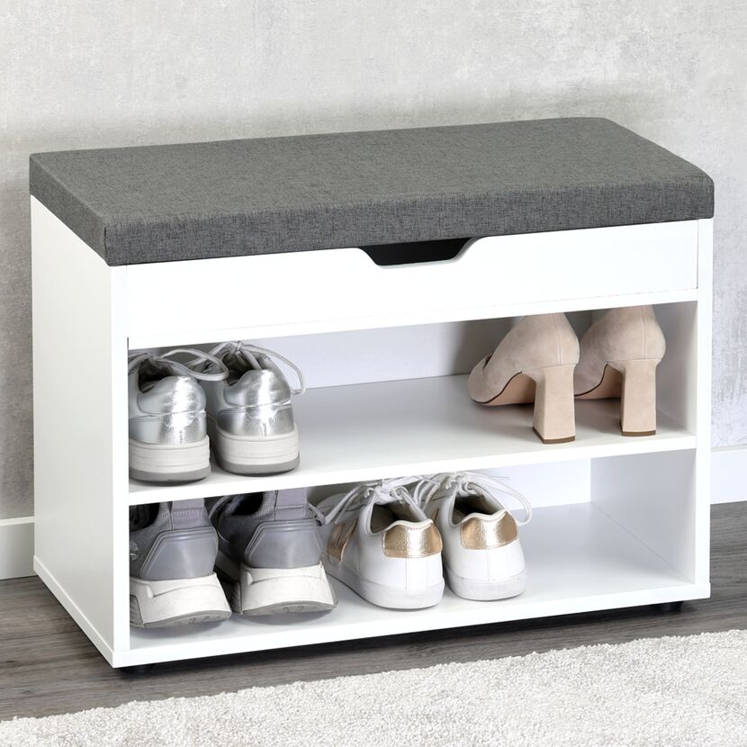 Schuhschrank mit Sitzkissen weiß 60 x 30 x 45 cm