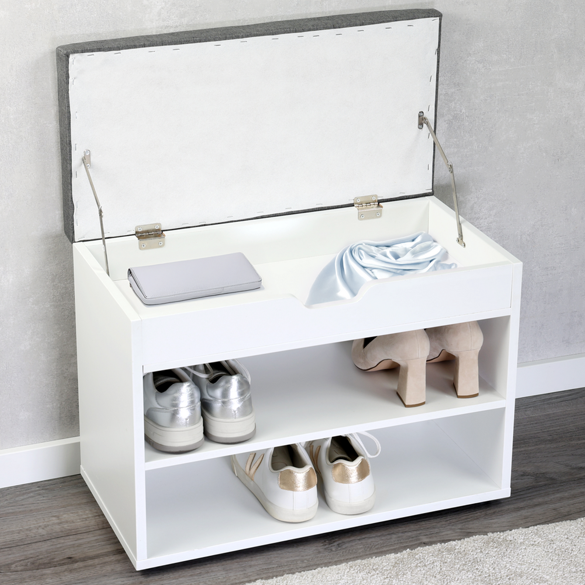 Schuhschrank mit Sitzkissen weiß 60 x 30 x 45 cm