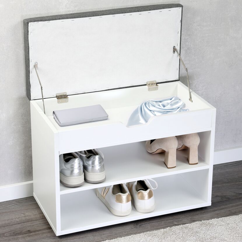 Schuhschrank mit Sitzkissen weiß 60 x 30 x 45 cm