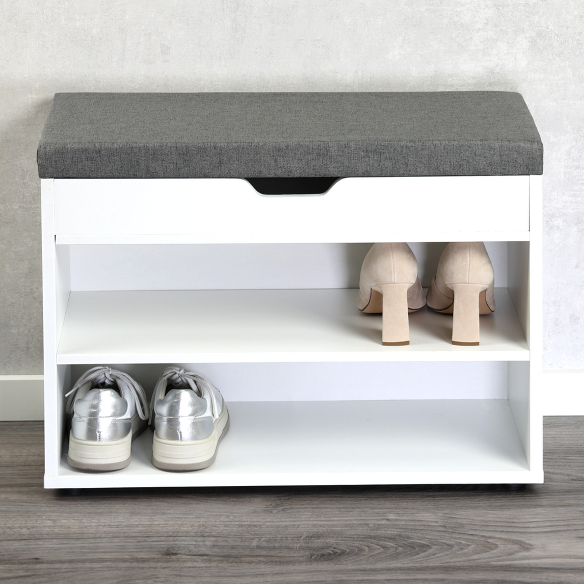 Schuhschrank mit Sitzkissen weiß 60 x 30 x 45 cm