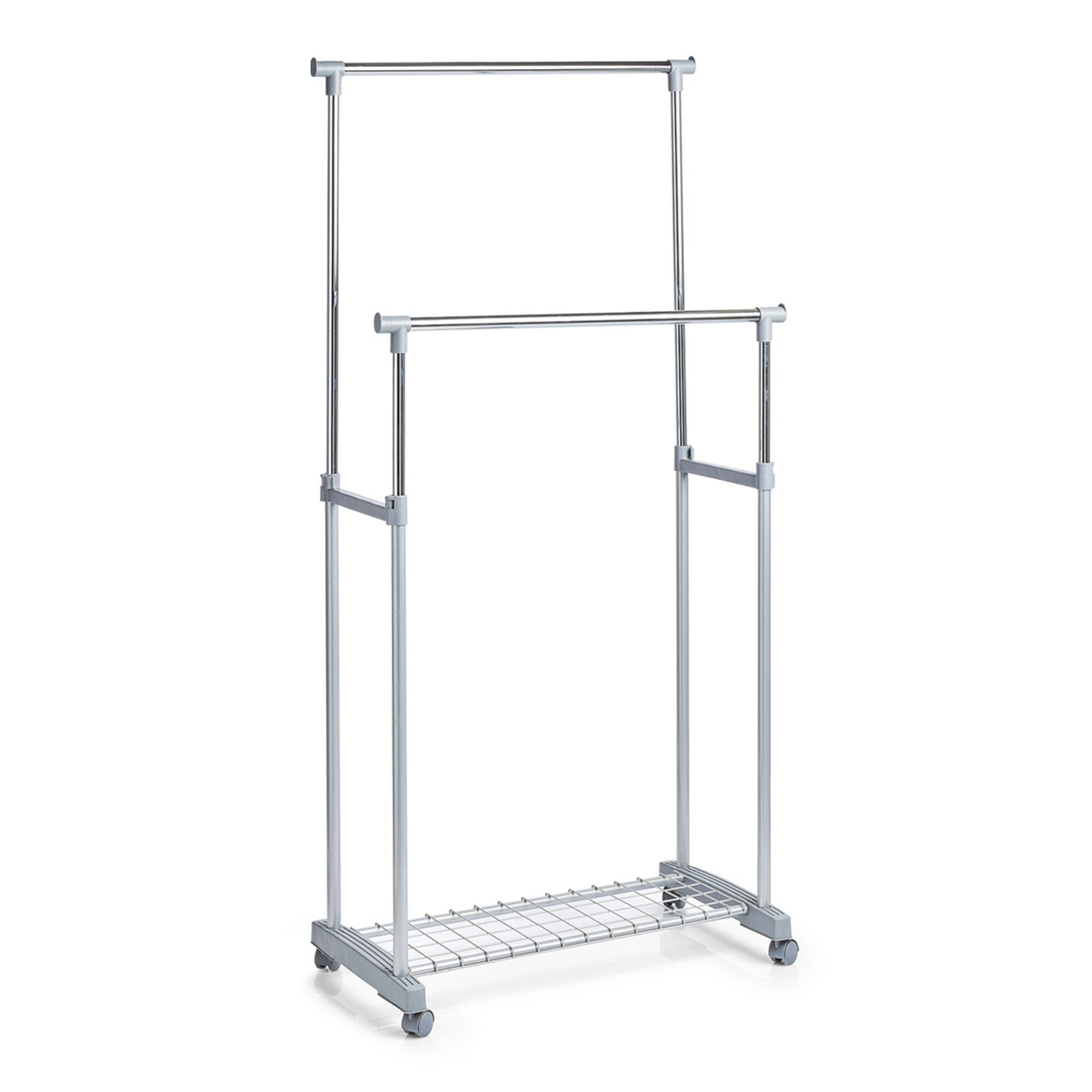 Roll-Kleiderständer, 2-reihig, silberfarben, mit Ablage