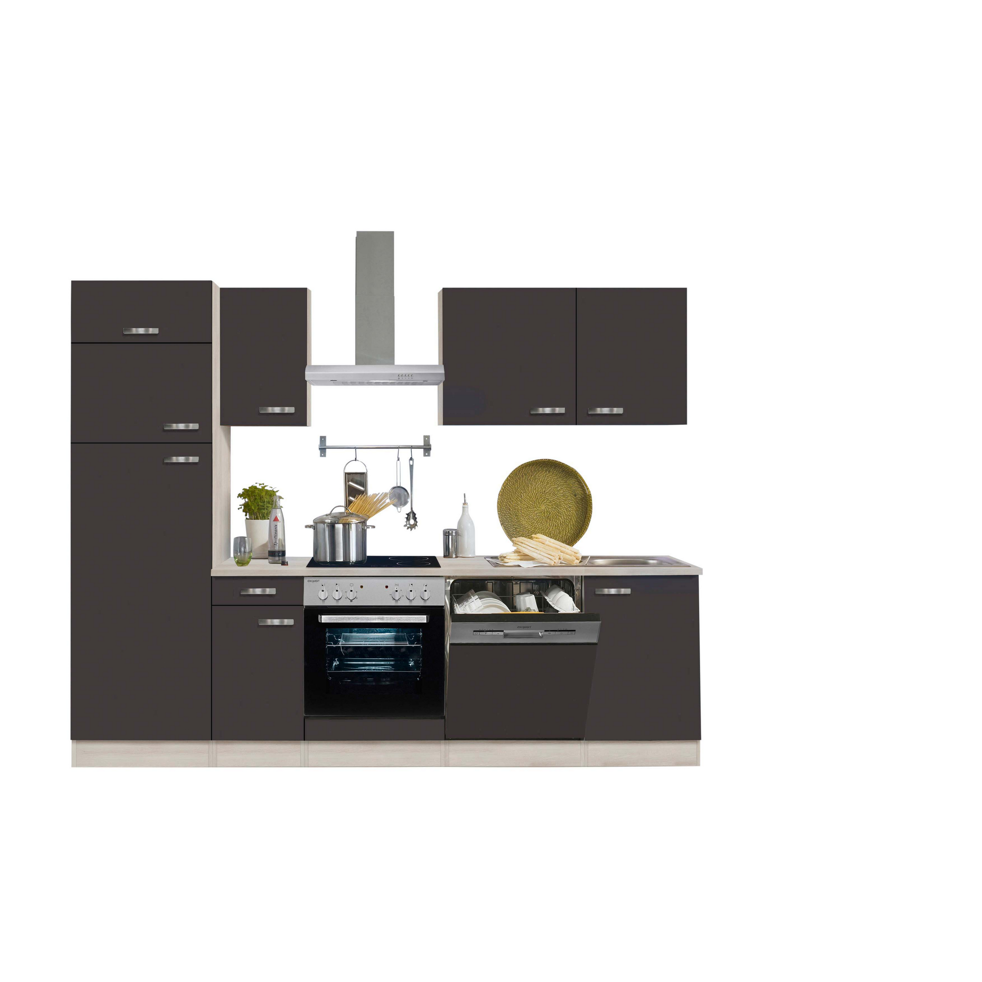 Küchenzeile mit E-Geräten \'OPTIkompakt Faro\' anthrazit/akaziefarben 270 cm