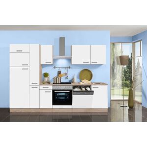 Küchenzeile mit E-Geräten 'OPTIkompakt Zamora' weiß/eichefarben 300 cm