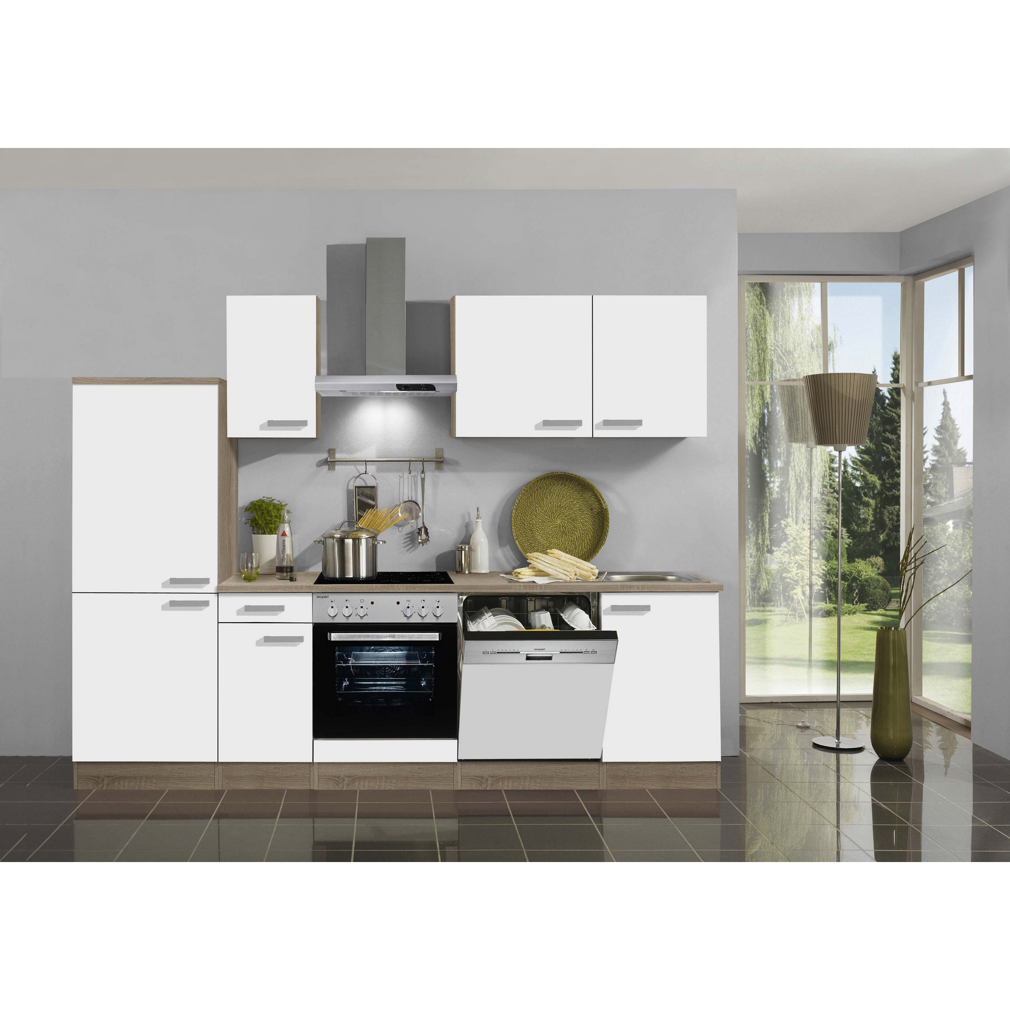 Küchenzeile mit E-Geräten 'OPTIkompakt Zamora' weiß/eichefarben 270 cm + product picture