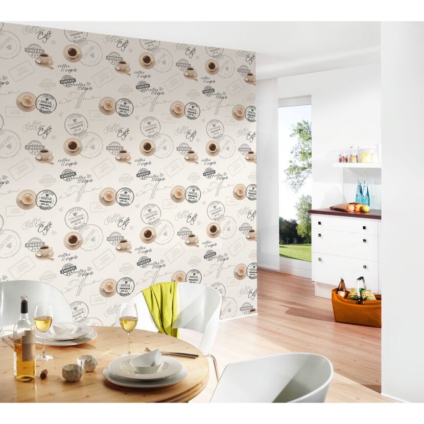 Kaffee-Tapete an der Wand im Esszimmer