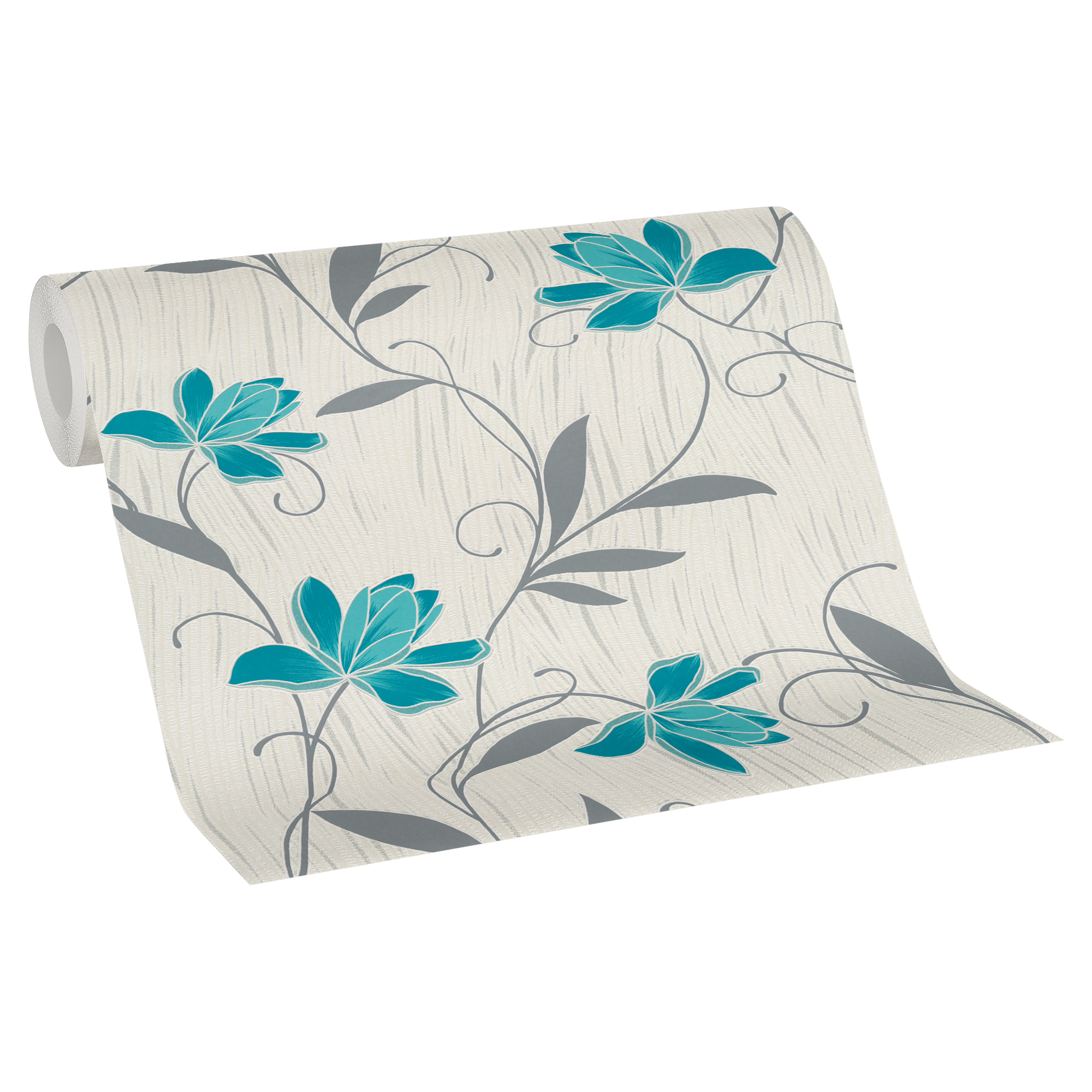 Papiertapete 'Simply White' Floral blau 0,53 x 10,05 m