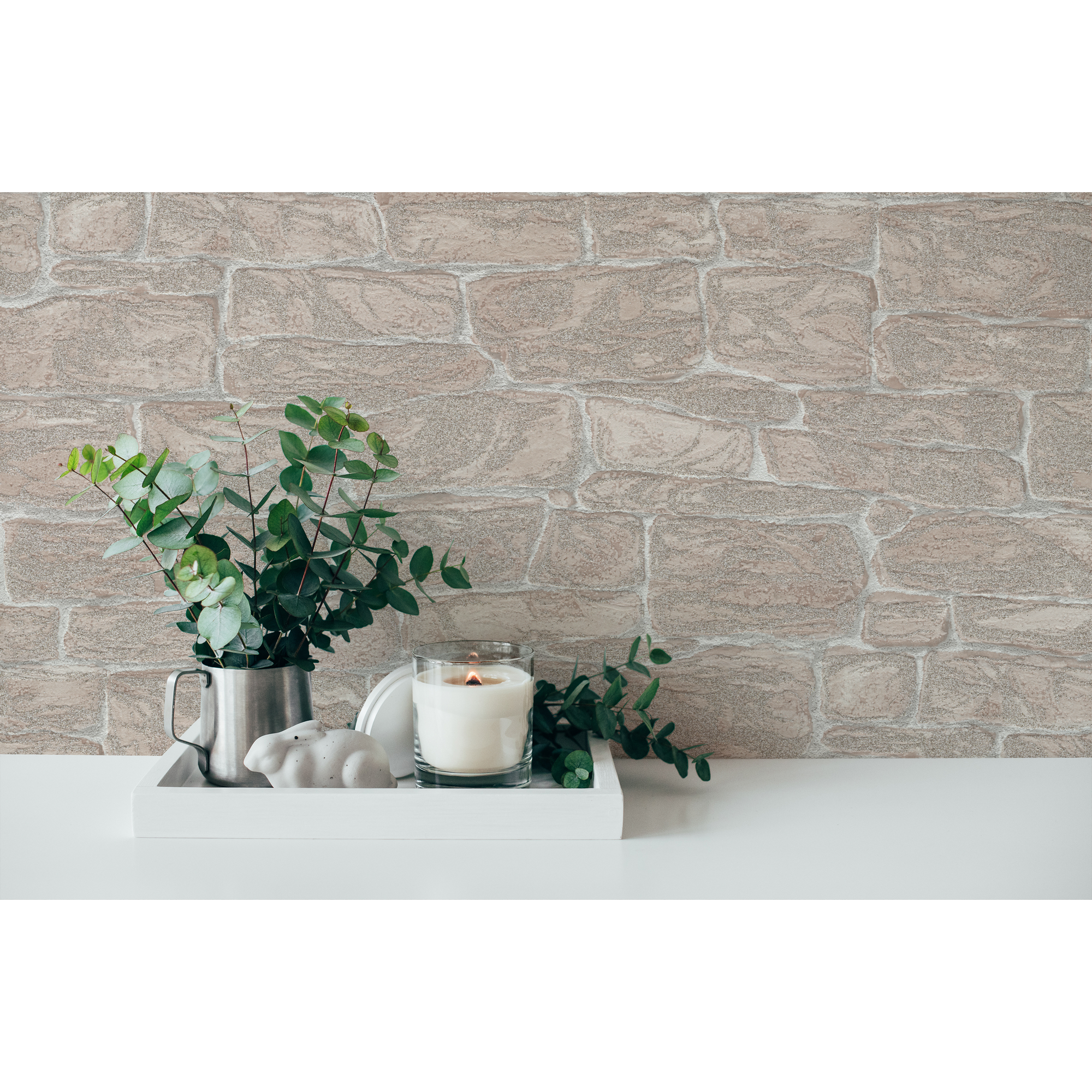 Papiertapete 'Adelaide' Mauer mit Glitzereffekt beige 0,53 x 10,05 m
