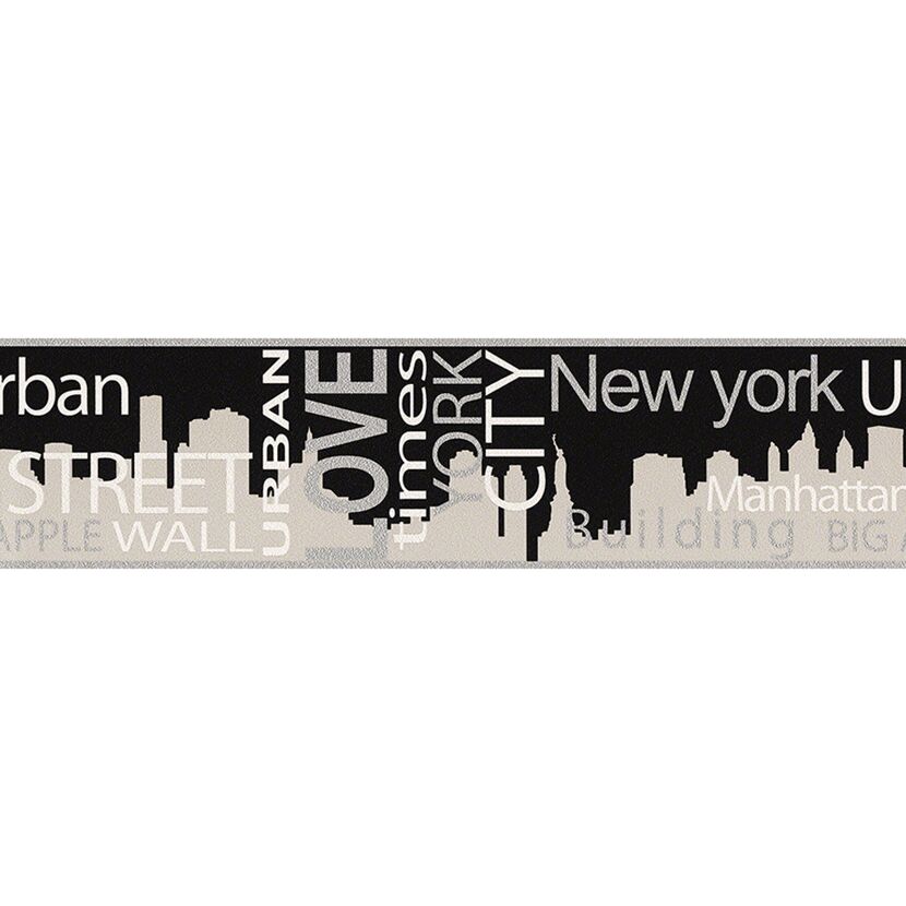 Schwarze Bordüre mit New Yorker Skyline und Schriftzügen