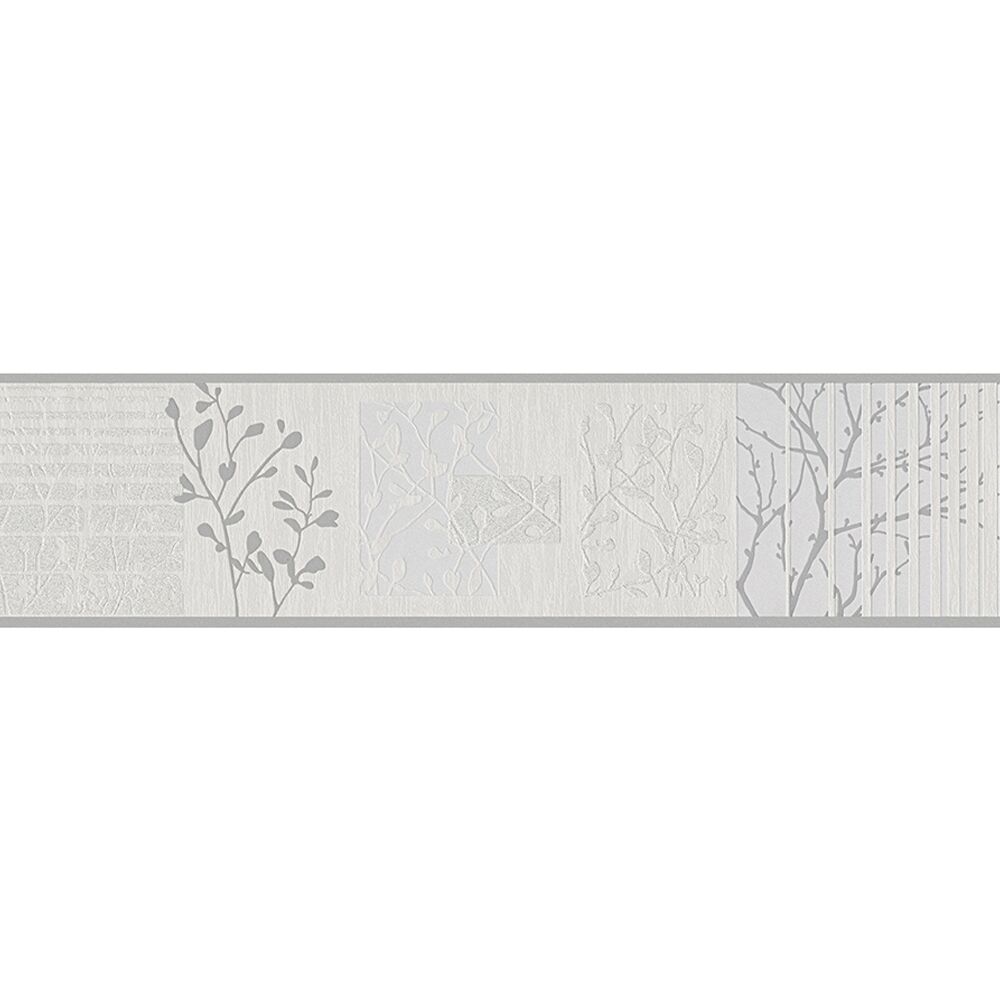 Grau-creme Bordüre mit Ästen und Blättern