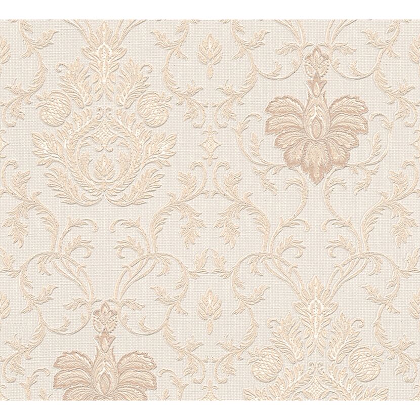 Beige Ornamenttapete auf Leinwandstruktur
