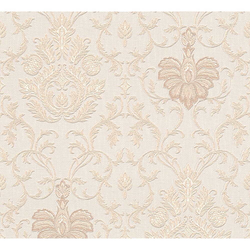 Beige Ornamenttapete auf Leinwandstruktur