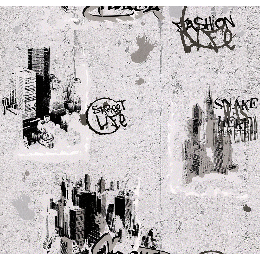 Papiertapete "Boys & Girls 3" Stadt metallic schwarz/weiß 10,05 x 0,53 + product picture