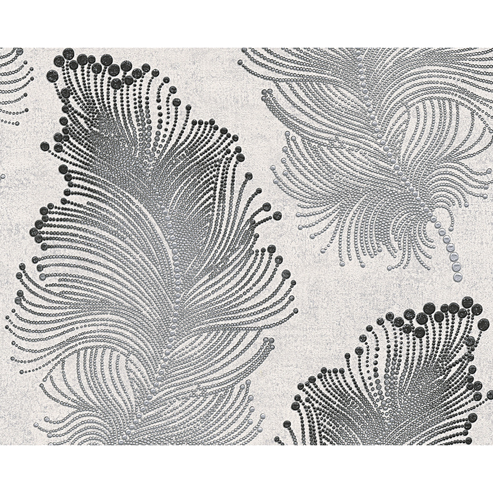 Vliestapete "Burlesque" Federn metallic schwarz/weiß 10,05 x 0,53 m + product picture