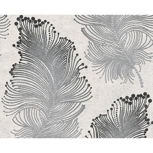 Vliestapete "Burlesque" Federn metallic schwarz/weiß 10,05 x 0,53 m