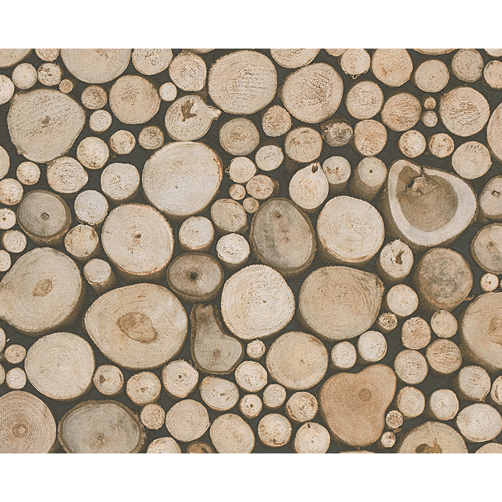 Papiertapete "Dekora Natur 6" Holzscheite beige/braun/schwarz 10,05 x 0,53 m + product picture