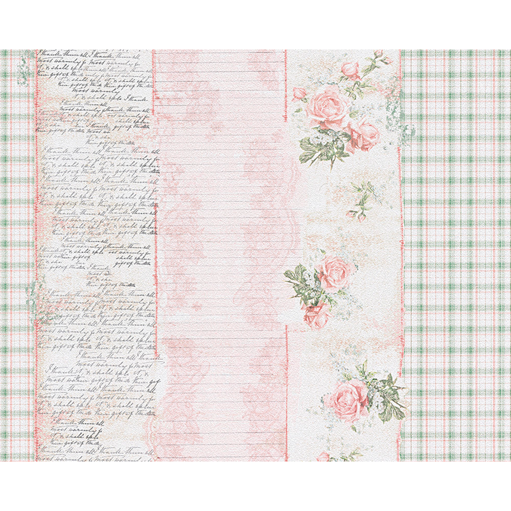 Papiertapete 'Djooz' beige/grün/rosa 10,05 x 0,53 m Rosenmuster + product picture